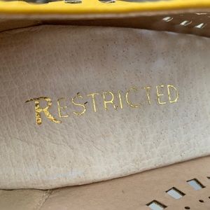 Restricted Shoes - Yellow laser cut wedges with laces Restricted Shoes - Yellow laser cut wedges with laces